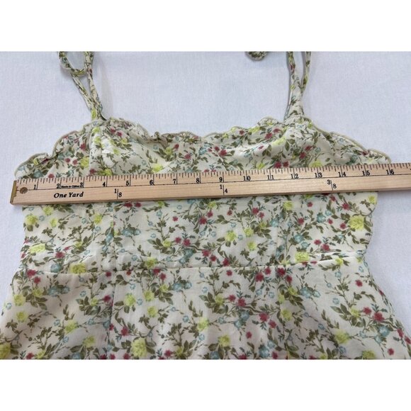 Floral Sleeveless Mini Dress Womens S Ruffled Hem Tie Shoulder Straps - Picture 11 of 12